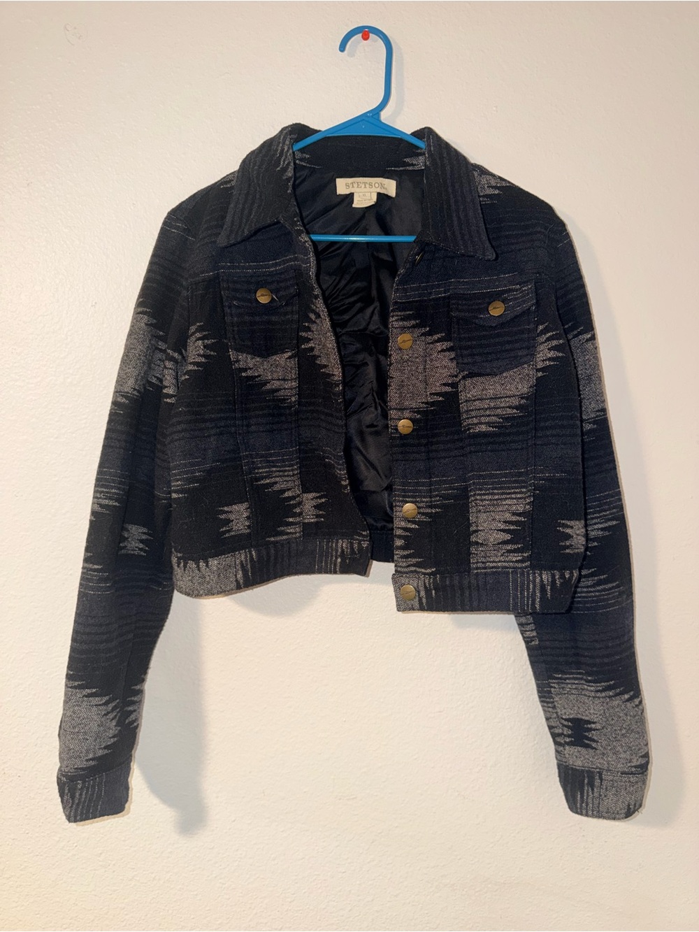 Stetson Black and Gray Patterned Cropped Jean Jacket